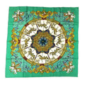 Pre-Owned  Carre 90 Scarf Muffler   Amusement Park Carousel Embroidery Green 100% Silk Hermes aq5159 (Good)