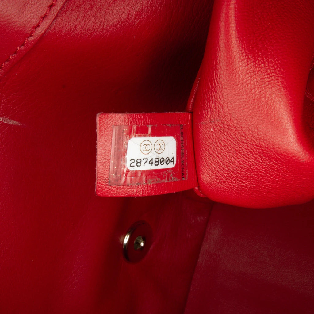 Pre-Owned Authenticated Chanel Small Easy Carry Flap Bag Lambskin Leather Red Satchel Unisex (Good)