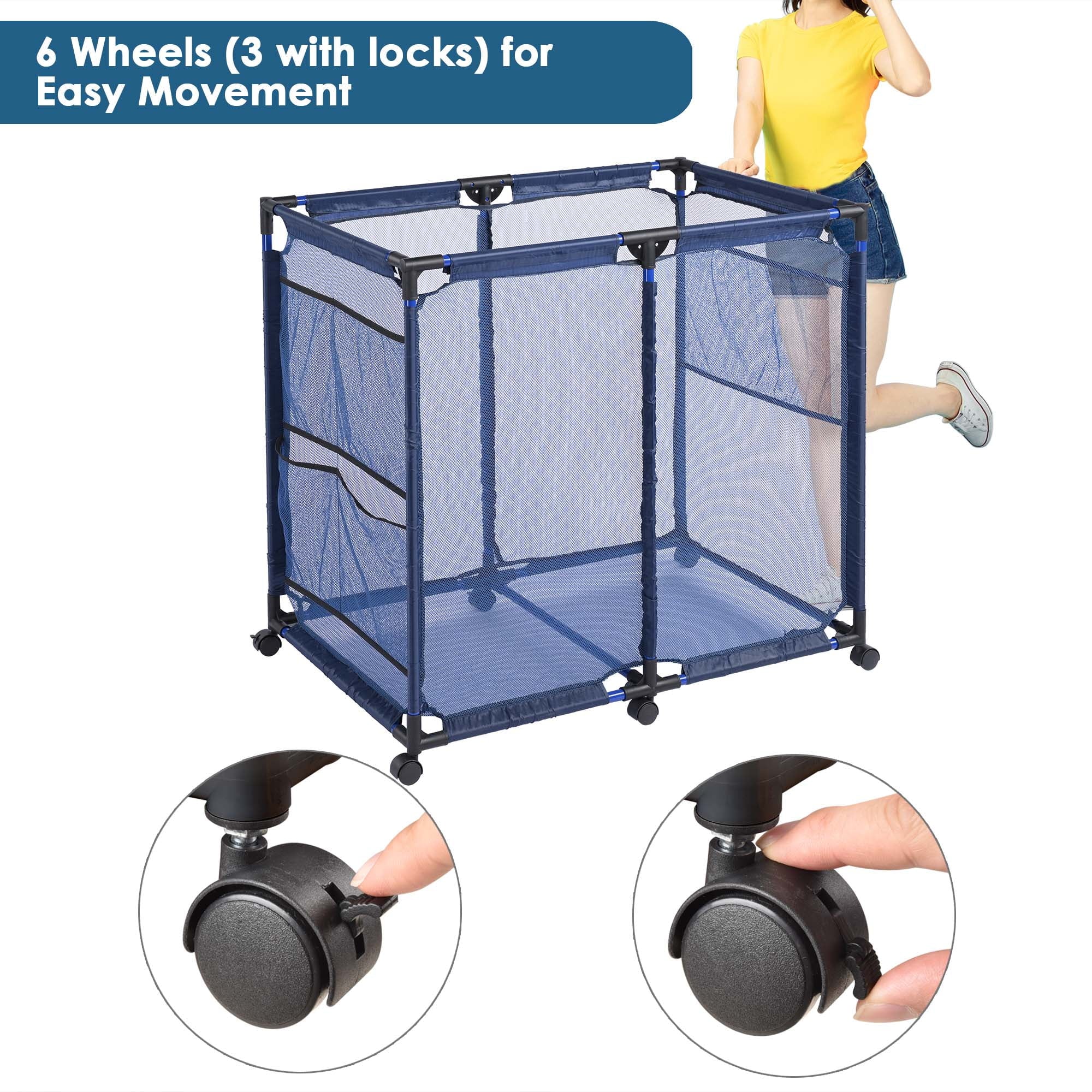 Pool Storage Bin, Pool and Ball Storage Organizer with Nylon Mesh Basket, for Pool Floats, Balls, Toys, Air Dry Quickly and Easily Roll The Storage Bins To Your Home Garage(No shipping on weekends.)