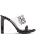 Womens Black Embellished Bedika Open Toe Slip On Leather Dress Heeled Sandal 5.5