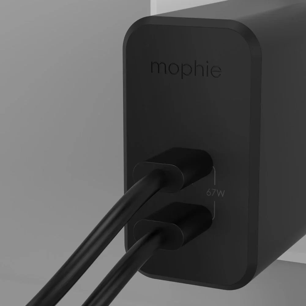 mophie   Charger GaN 67W, 3-Port Fast Compact Foldable Wall Charger for MacBook Pro/Air, iPad Pro, Galaxy /,  Spectre, Note20/10+, iPhone 14/13/12 Pro, Pixel, and More - Black