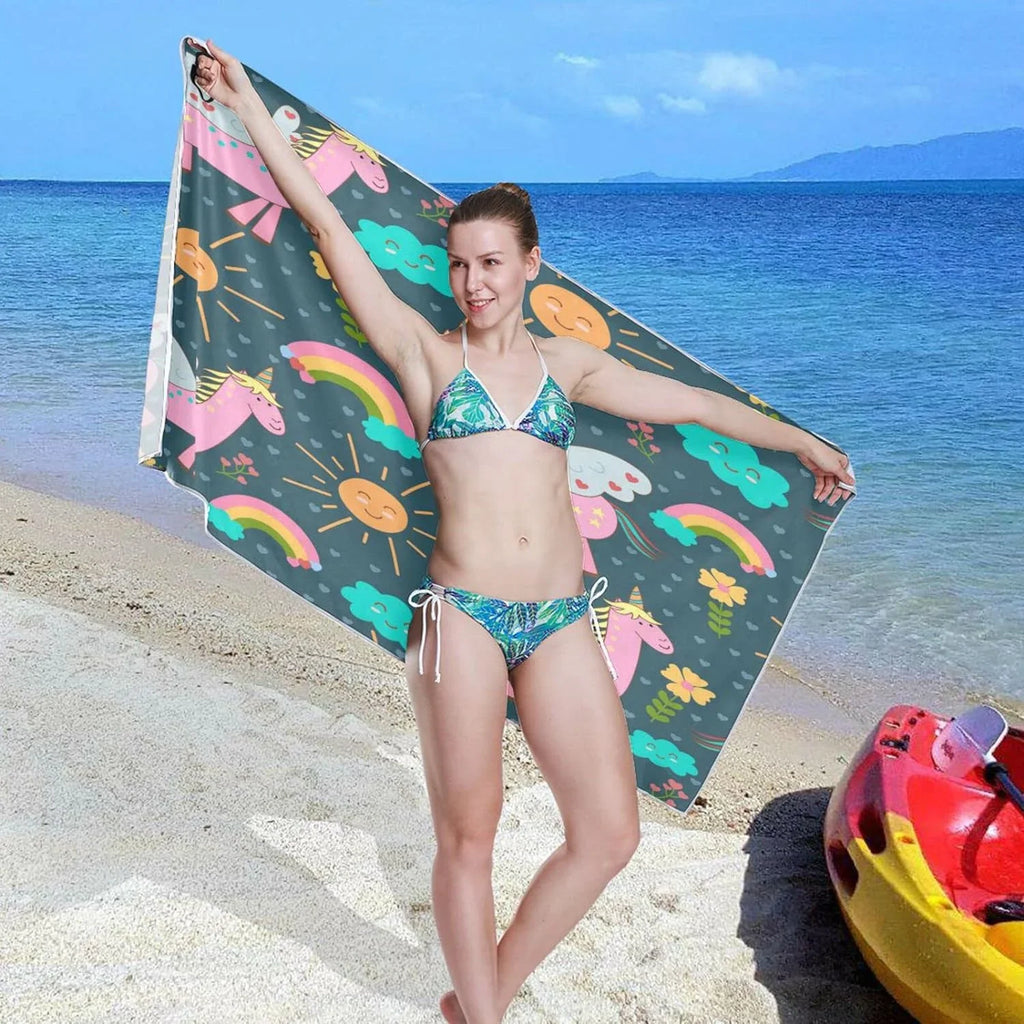 Bestwell Pink Unicorns Beach Towel Oversized Towel Blanket, Thin Lightweight Microfiber Sand Free Quick Dry Towel, 31”” Multipurpose Pool Bath Yoga Swim Shower Towel