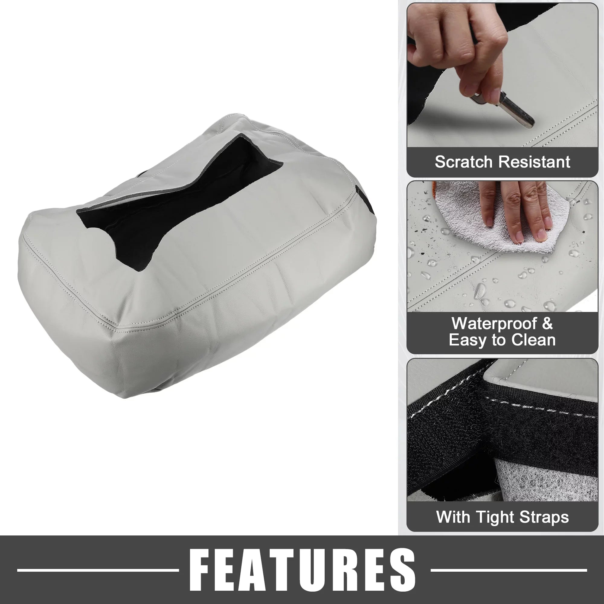Center Console Cover Pad Waterproof for Chevy Silverado 1500 1500HD 2007-2014 Faux Leather Gray
