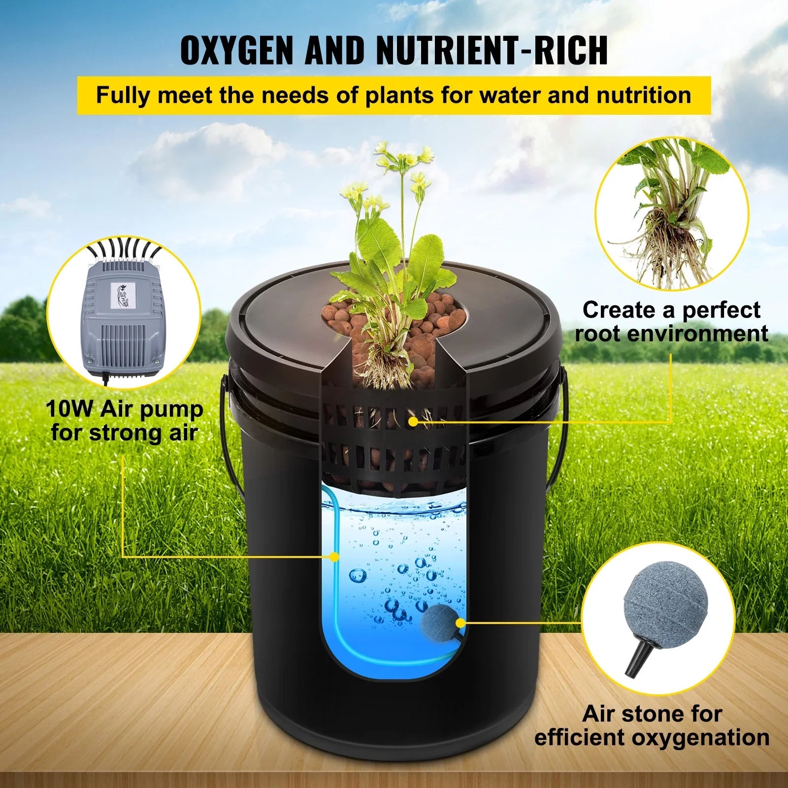5 Gallon 4 Buckets  Hydroponic System Deep Water Culture Growing Bucket, Hydroponics Grow Kit with Pump
