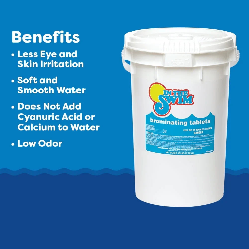 In The Swim 1 Inch Bromine Tablet Sanitizer for Spas, Hot Tubs, or Swimming Pools - Pre-Stabilized, Low Odor, Chlorine Alternative - 61% Available Bromine - 8 Pounds