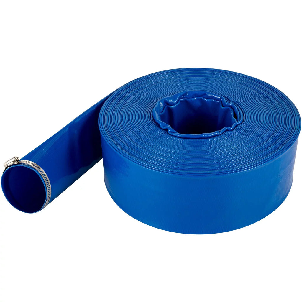 Discharge Hose, 1-12" x 105',  Fabric Lay Flat Hose, Heavy Duty Backwash Drain Hose with Clamps, Weather-proof & Burst-proof, Ideal for Swimming Pool & Water Transfer, Blue
