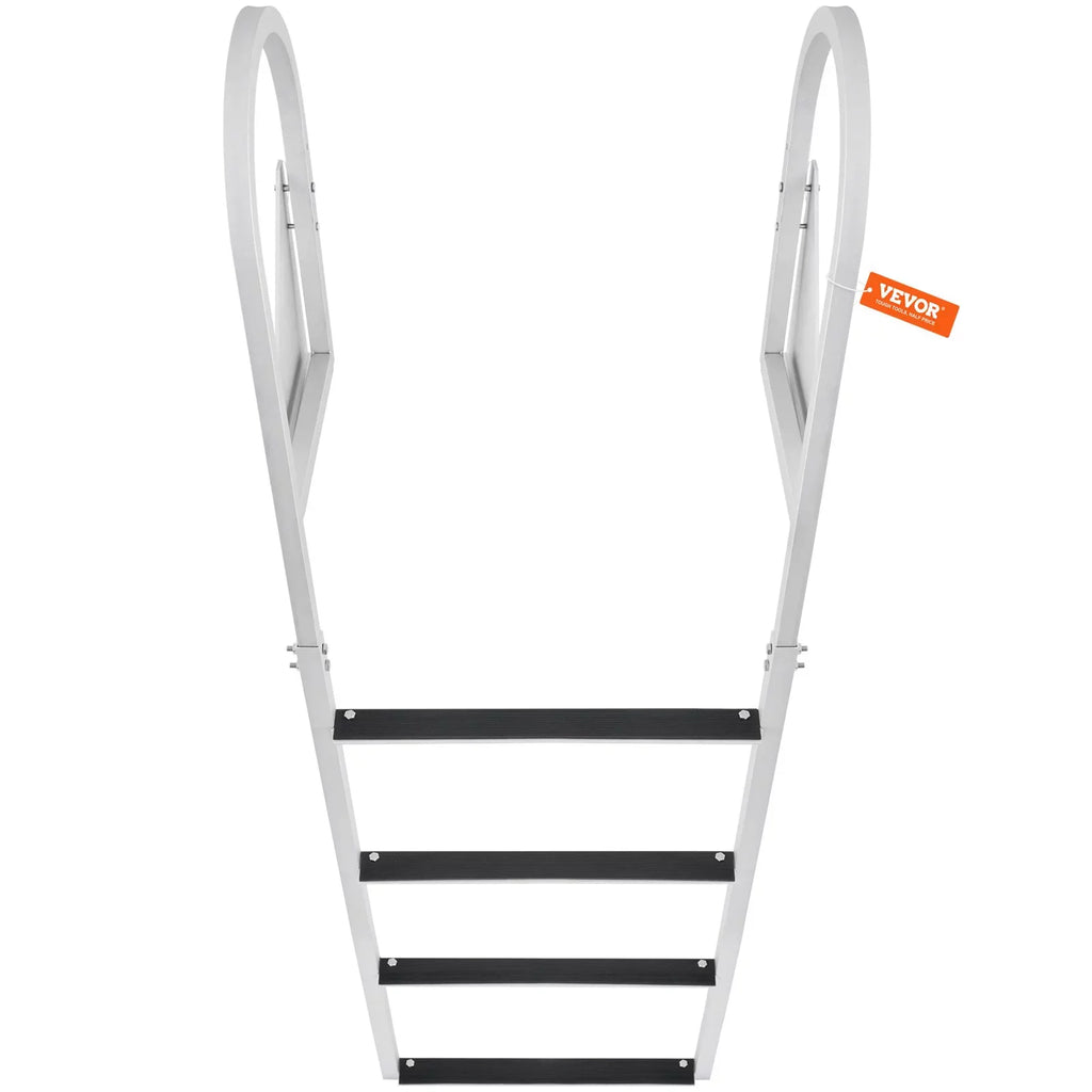 Dock Ladder, Flip-Up 4-Step Aluminum Alloy Pontoon Boat Ladder for Ship, Lake, Pool