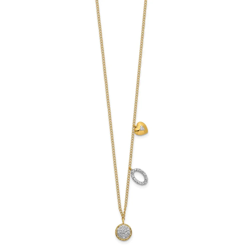 14k Diamond Two Circle and Heart 18 inch Necklace -010-