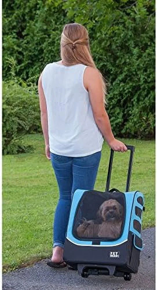 Travel Carrier, Car Seat For Cats/Dogs, Mesh Ventilation, Included Tether, Telescoping Handle, Storage Pouch, Ocean Blue, Extra Large Plus Traveler ()