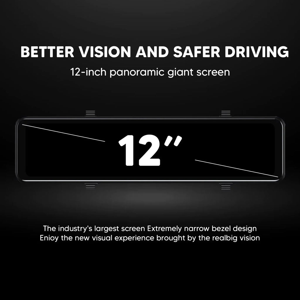 4K 12" Car Dash Cam Touch Screen with Rear View Mirror Camera Waterproof  Video Recorder Night Vision Motion Detection -Sensor