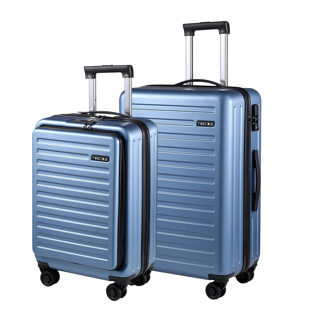 2 Piece 20/24 Luggage Set, Only 20 with Front Laptop Pocket & Expandle, Lightweight + Hardshell Suitcase with  Lock & Spinner Wheels, 20 Inch 37~41L + 24 Inch 65L, Ice Blue
