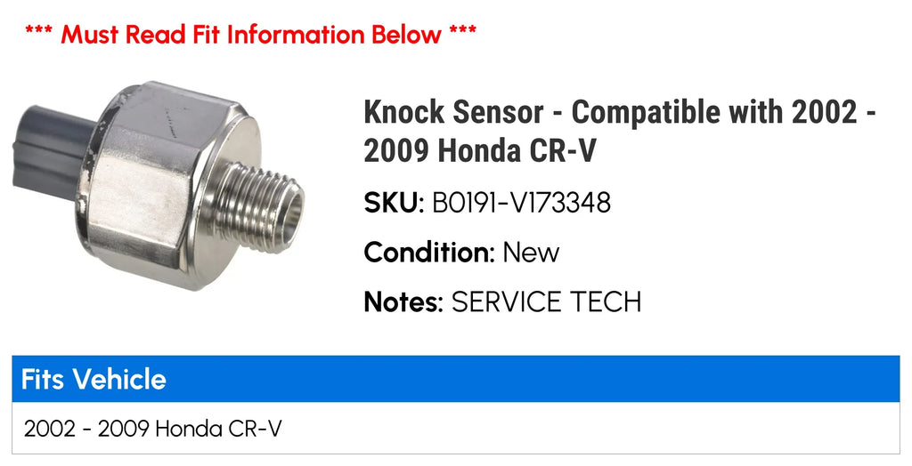 Knock Sensor - Compatible with 2002 - 2009 Honda - 2003 2004 2005 2006 2007 2008
