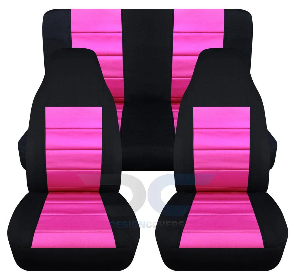 '-Designenclosures Compatible with 2003-2006 Jeep Wrangler  Two-Tone Seat Covers:Black and Hot Pink - Full Set Front&Rear