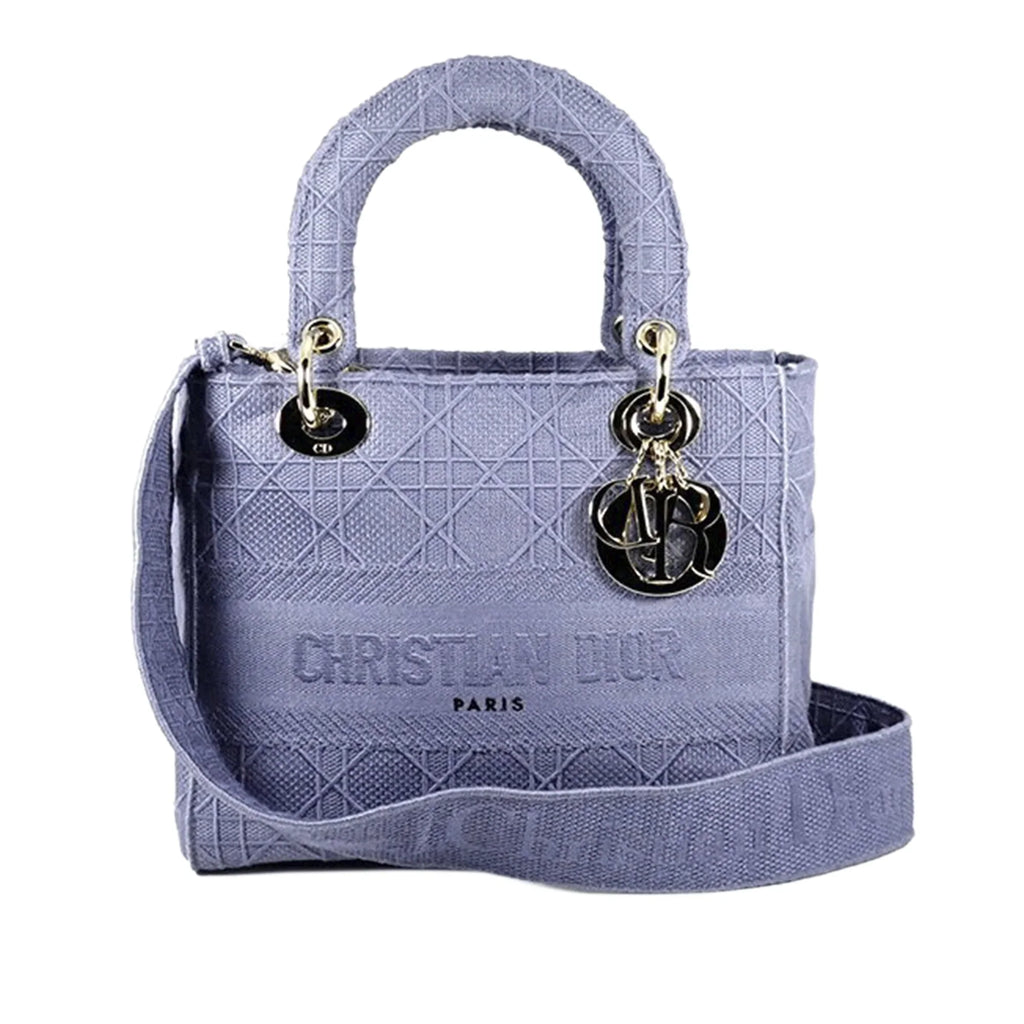 Pre-Owned Authenticated Dior Medium Lady -Lite Cotton Fabric Purple Satchel Women (Good)