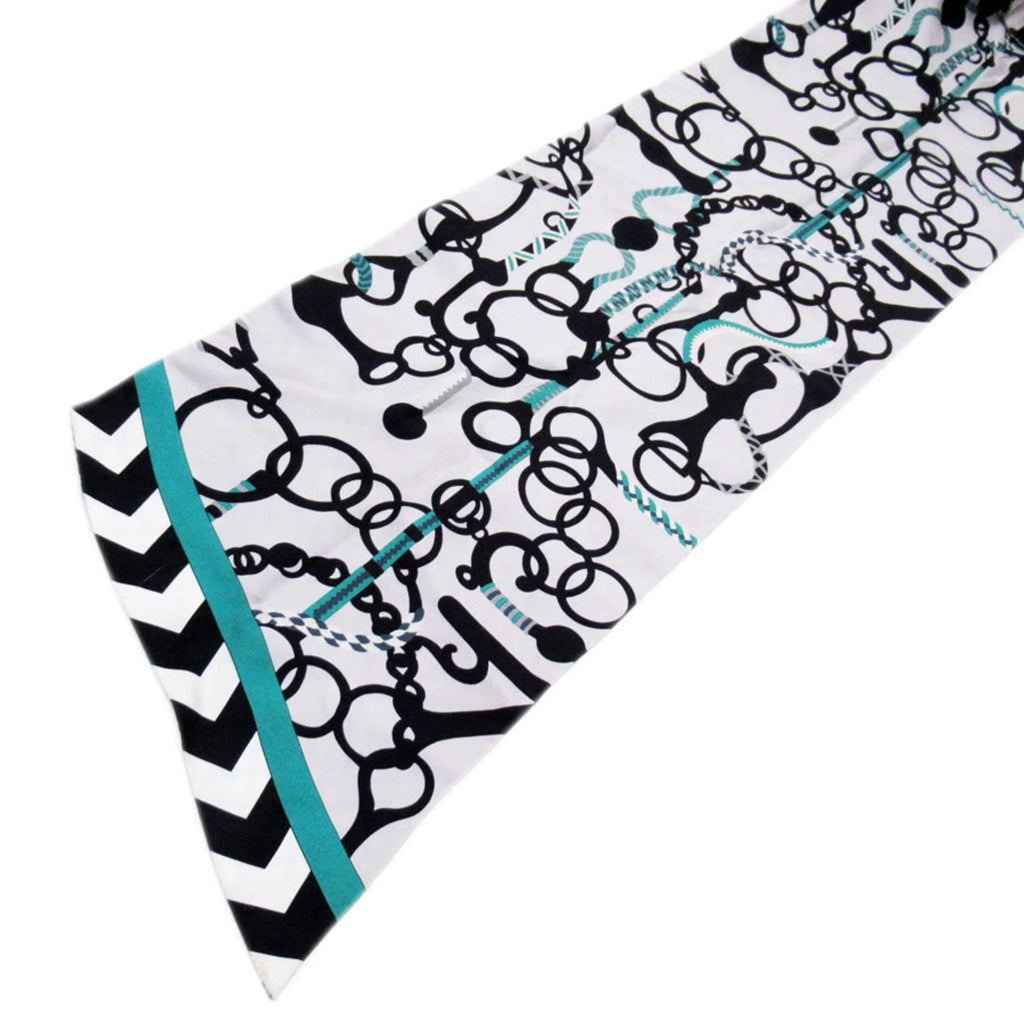 Pre-Owned Hermes Scarf Muffler Maxi Twilly Silk Light Gray/Green/Black Women's (Good)