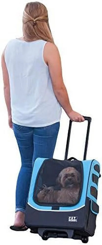 Travel Carrier, Car Seat For Cats/Dogs, Mesh Ventilation, Included Tether, Telescoping Handle, Storage Pouch, Ocean Blue, Extra Large Plus Traveler ()