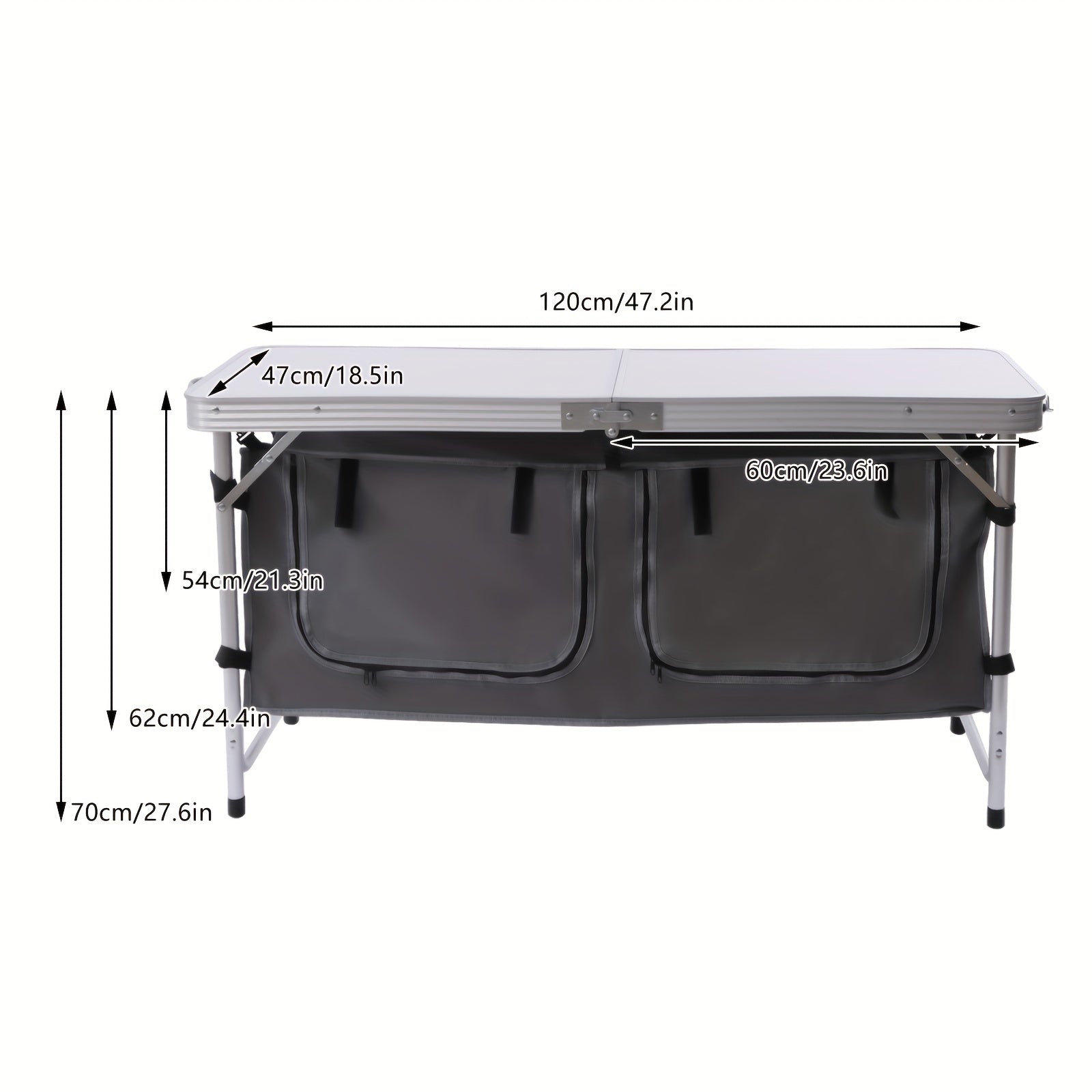 Folding Camping Table with Storage Compartment Lightweight Camp Kitchen Table Height Adjustable Indoor Outdoor Table Perfect for Tailgating Backyards  Picnic