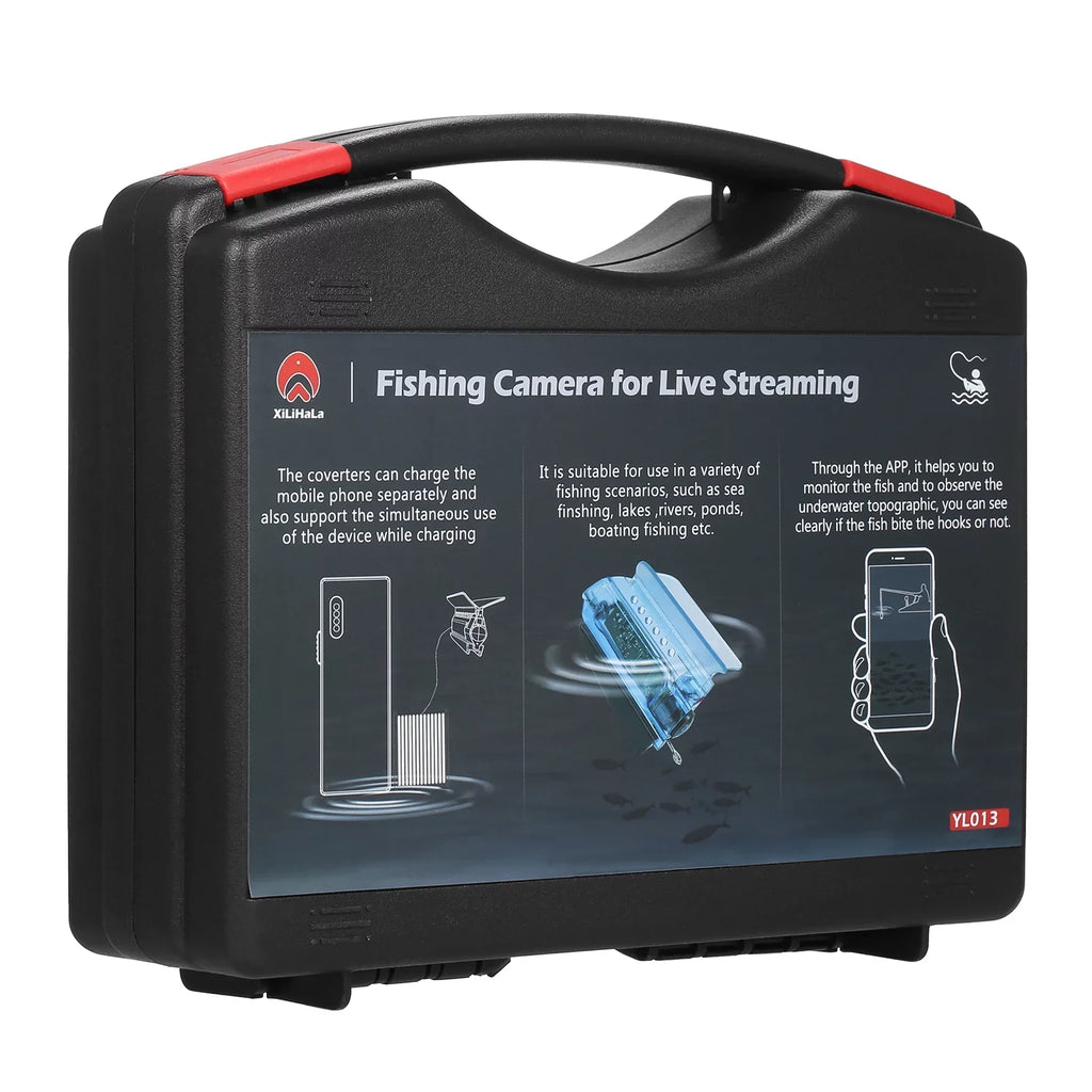 Carevas 1080P Underwater Fishing Camera with  Control Fishing Live Video Camera Fish Finder with 50M Cable Mobile Phone Holder Bait Cage Carry Case for Ice Lake Sea Boat Kayak Fishing