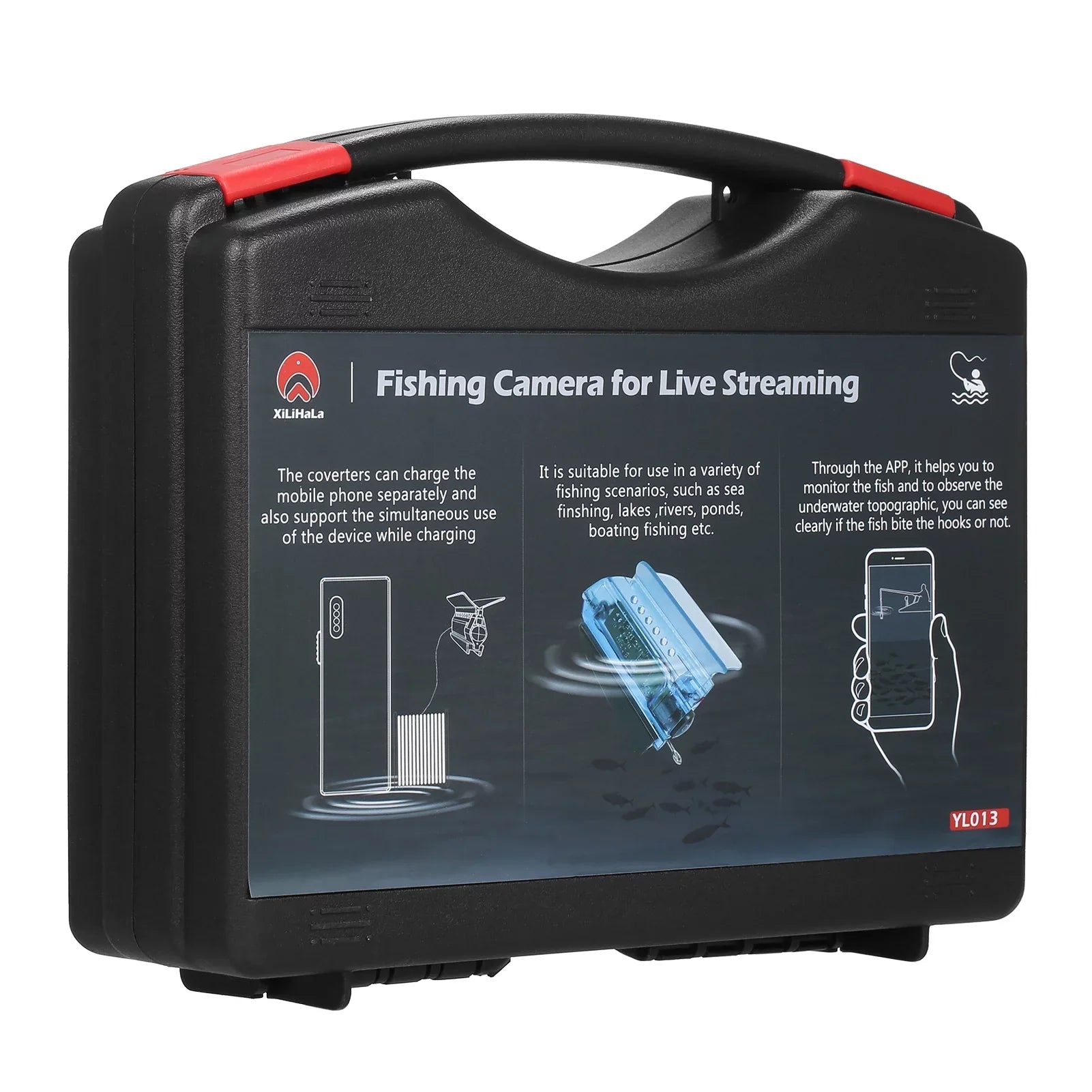 Carevas 1080P Underwater Fishing Camera with  Control Fishing Live Video Camera Fish Finder with 50M Cable Mobile Phone Holder Bait Cage Carry Case for Ice Lake Sea Boat Kayak Fishing