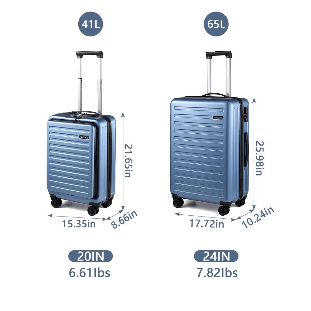 2 Piece 20/24 Luggage Set, Only 20 with Front Laptop Pocket & Expandle, Lightweight + Hardshell Suitcase with  Lock & Spinner Wheels, 20 Inch 37~41L + 24 Inch 65L, Ice Blue