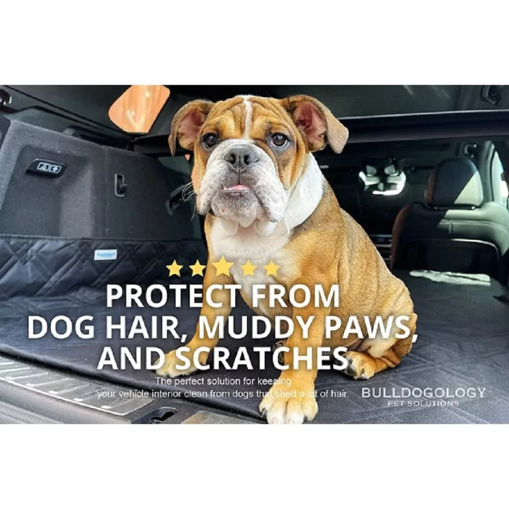 Bulldogology  Cargo Liner for Dogs - Heavy Duty Pet Trunk Cargo Cover - Dog Car Seat Cover Waterproof Nonslip - Dog Hair, Muddy Paws, Scratches Cover Protector for Cars Vans SUVs (-Large, Grey)