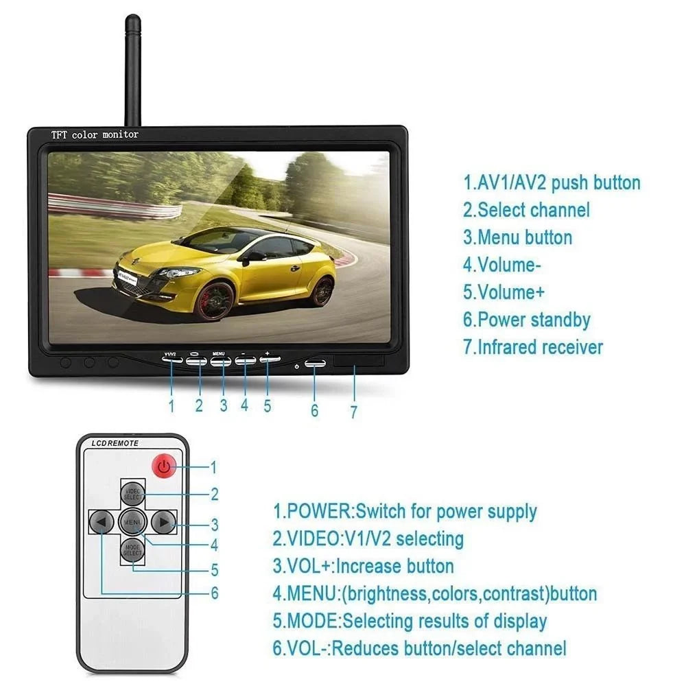 7" with Monitor Wireless Dual Backup Cameras Parking Assistance Night Vision Waterproof Rear View Camera for  Truck Trailer Bus