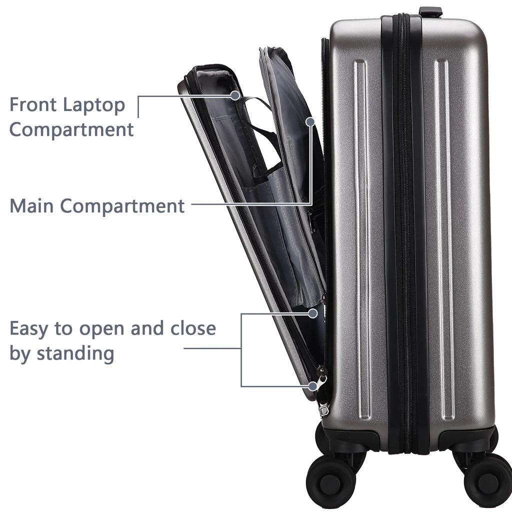 2 Piece 20/24 Luggage Set, Only 20 with Front Laptop Pocket & Expandle, Lightweight + Hardshell Suitcase with  Lock & Spinner Wheels, 20 Inch 37~41L + 24 Inch 65L,Dark Grey