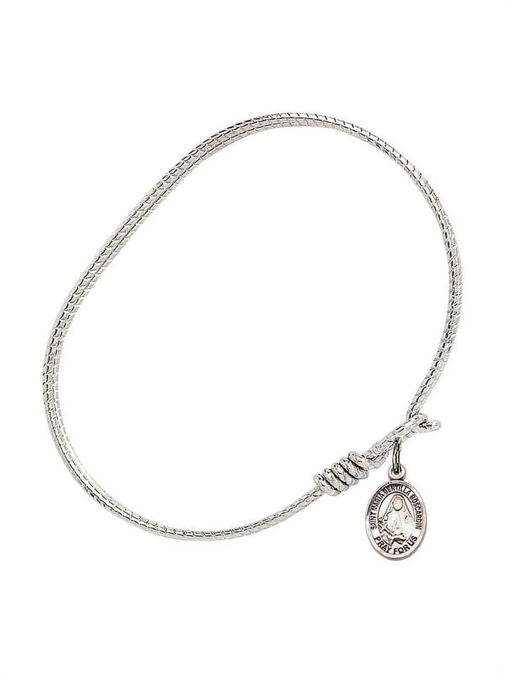 6 1/4 inch Oval Eye Hook Bangle Bracelet w/ St. Maria Bertilla Boscardin in Sterling Silver