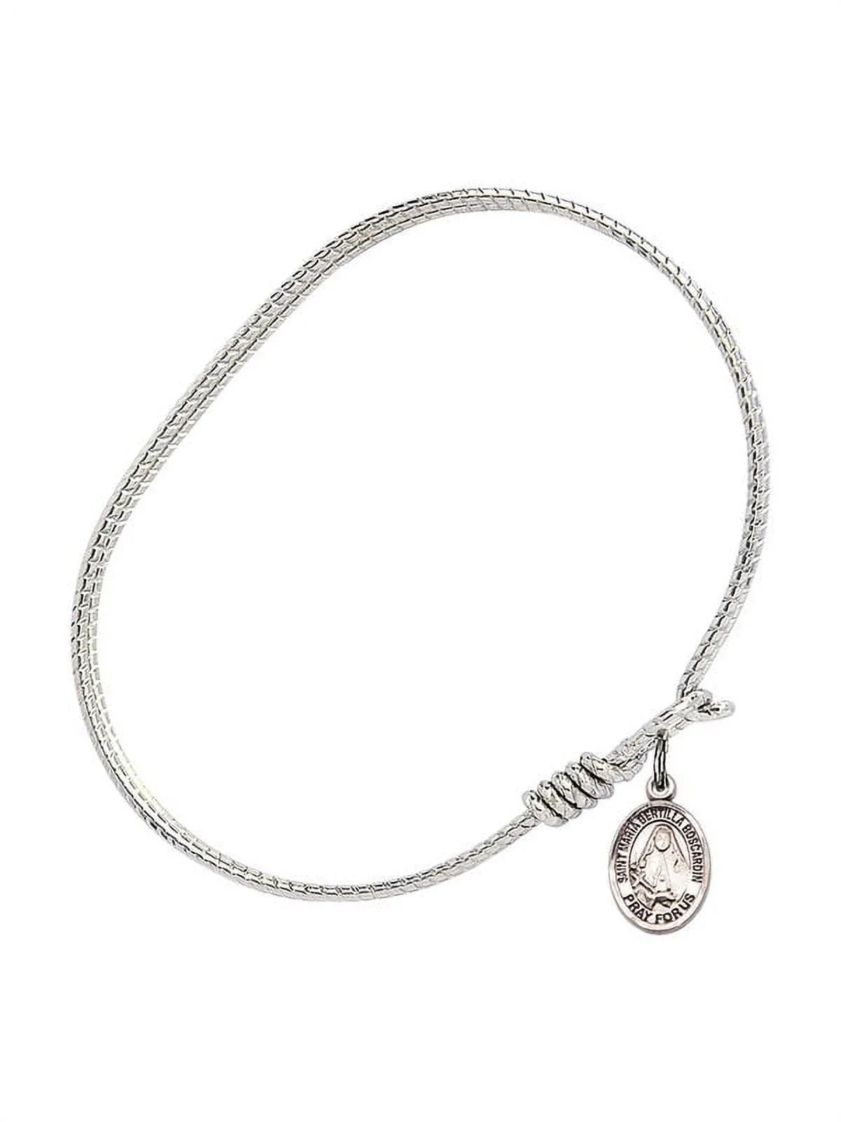 6 1/4 inch Oval Eye Hook Bangle Bracelet w/ St. Maria Bertilla Boscardin in Sterling Silver