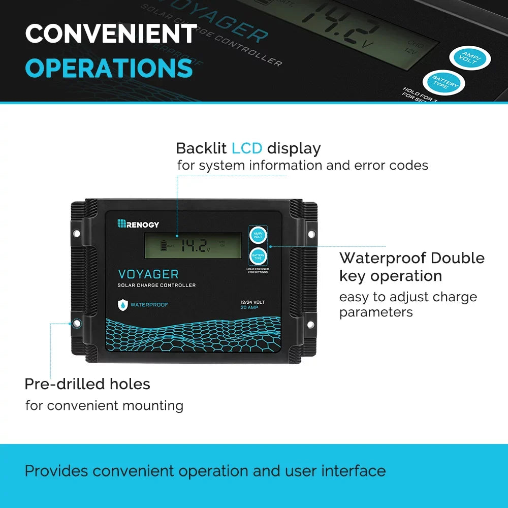 Renogy New Edition Voyager 20A  Waterproof Solar Charge Controller