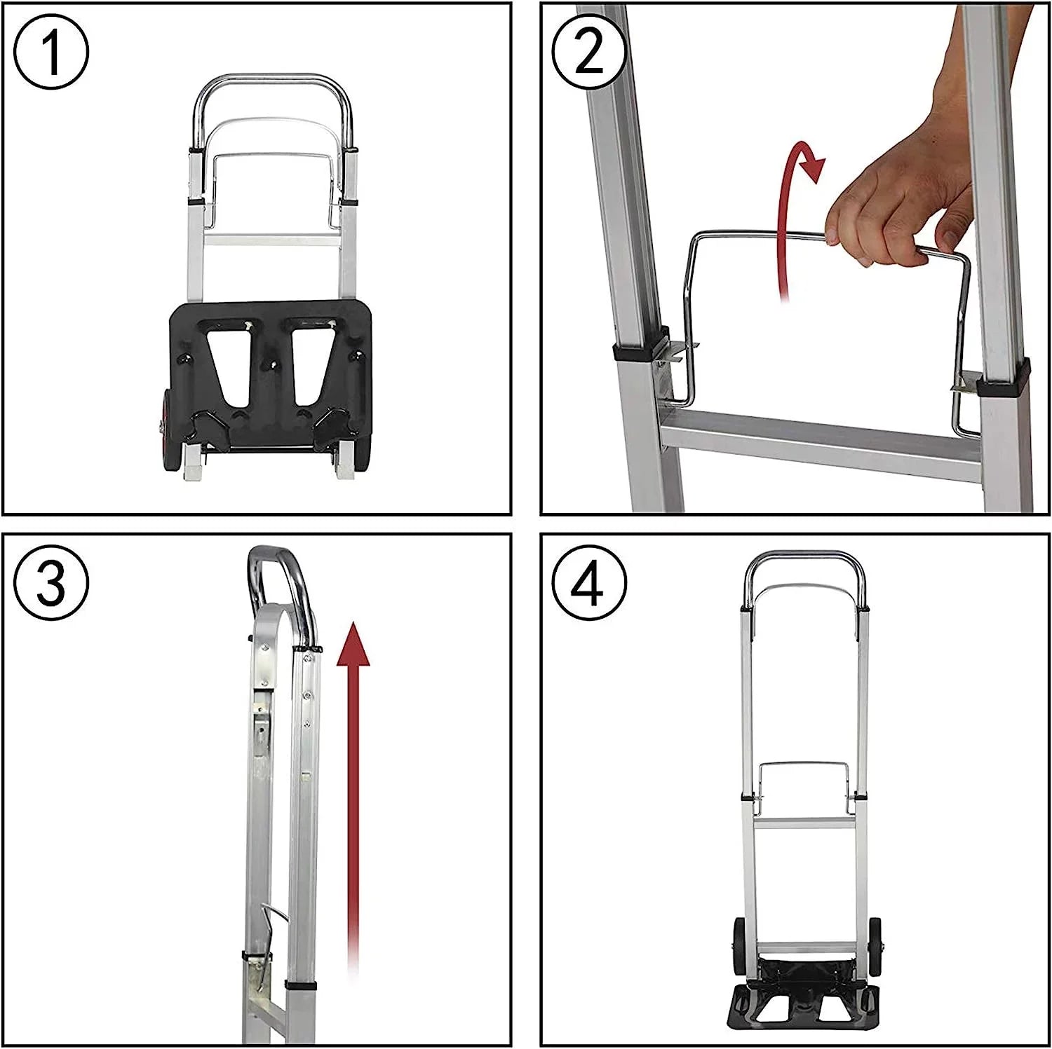 Aluminum Foldable Hand Truck with Telescoping Handle and Rubber Wheels Heavy Duty Compact Luggage Cart Portable Trolley for Travel, Shopping or Industrial
