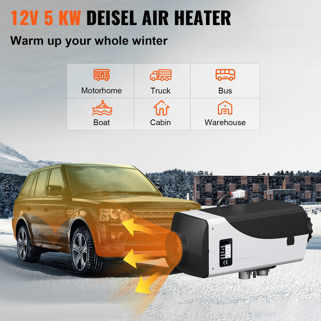 5KW Diesel Air Heater 10L Tank Diesel Heater 12V Diesel Parking Heater Muffler with  Thermostat and Remote Control for  Bus Trailer Motorhomes and Boats