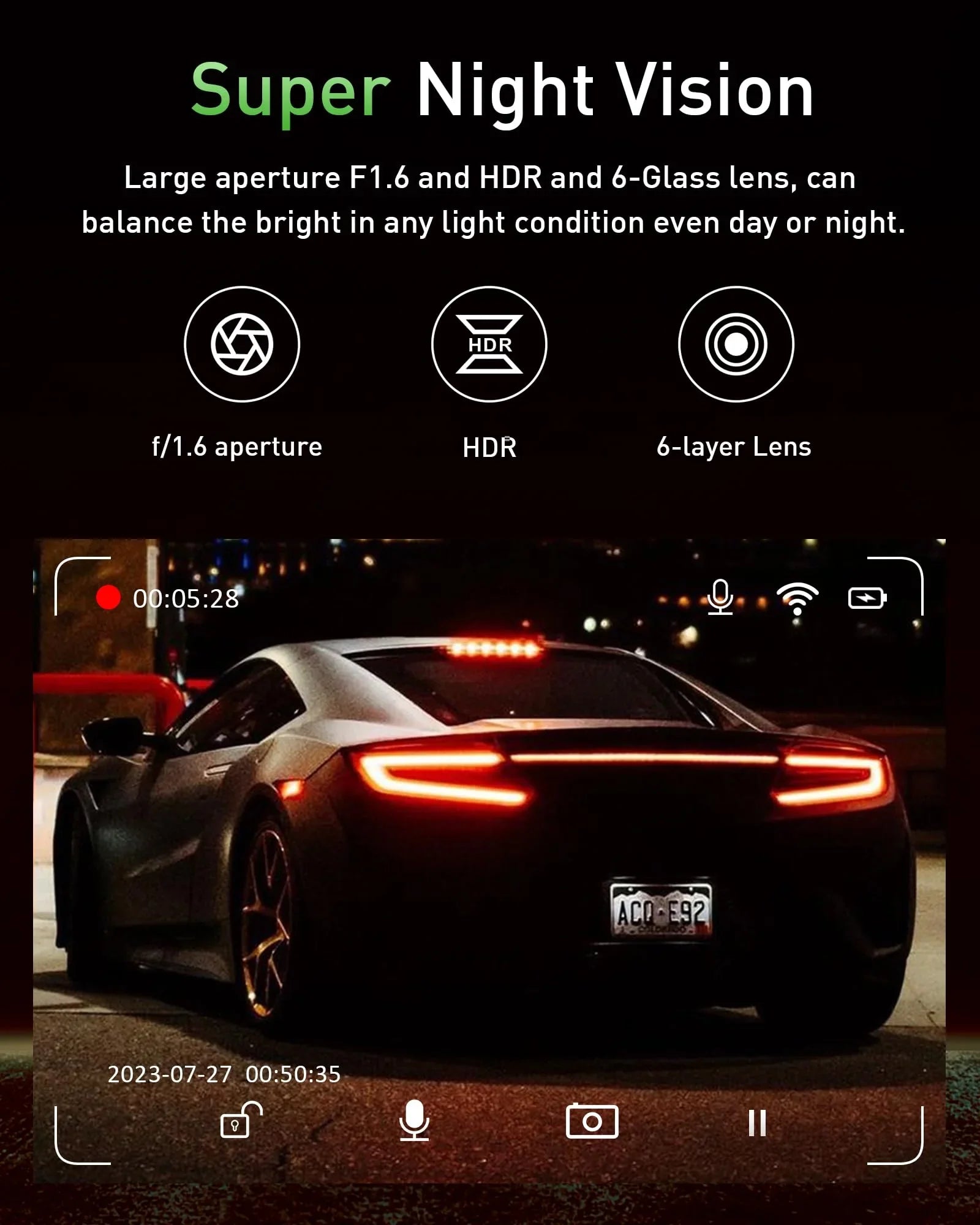 Advanced 4K+1080P WiFi dual dash cam, car front and rear dash cam, 3-inch  dual dash cam, night vision, 24 hours parking mode, loop recording, 170° wide angle, 64GB  card included