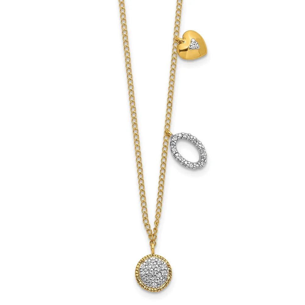 14k Diamond Two Circle and Heart 18 inch Necklace -010-