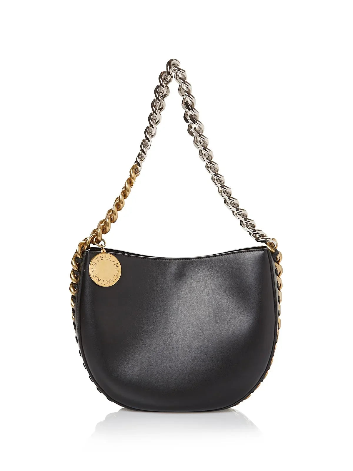 Women's Black Solid Faux Leather Chain Detail Chain Strap Shoulder Bag