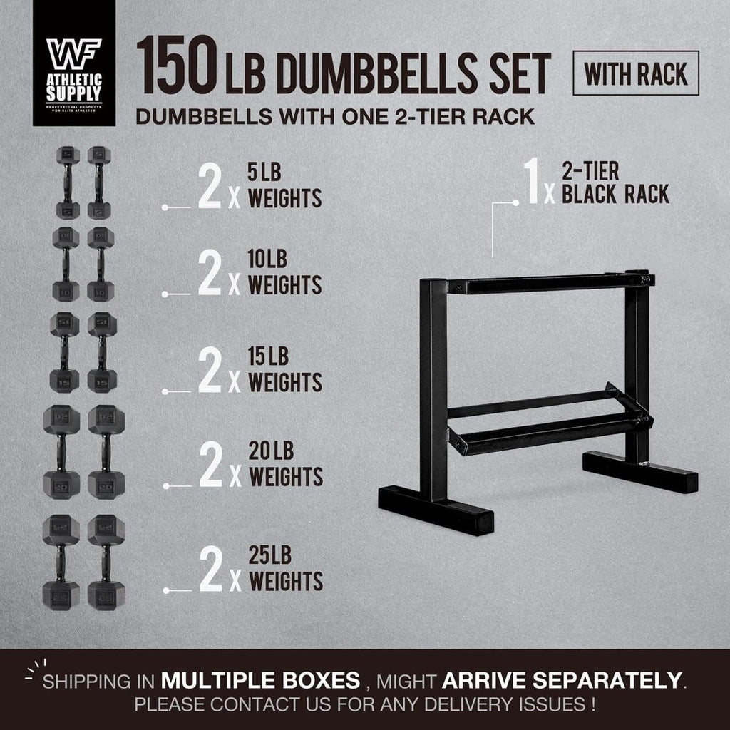 Rubber Coated Hex Dumbbell Set With Two Tier Storage Rack Non-Slip Hex Shape For Muscle Toning, Strength Building & Weight Loss - Multiple Choices Available