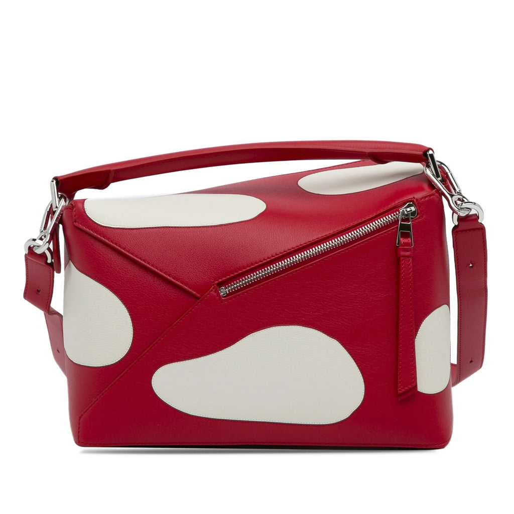 Pre-Owned Authenticated  Small Mushroom Puzzle Edge Calf Leather Red Satchel Unisex (Good)