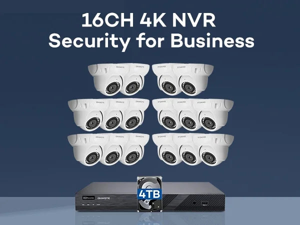 4K 16 Channel PoE Security Camera System,  Human & Vehicle Detection, 16CH 4K 8MP  with 4TB  pre-installed for 24-7 Recording, 16pcs 6MP Outdoor PoE  Cameras, Business Surveillance