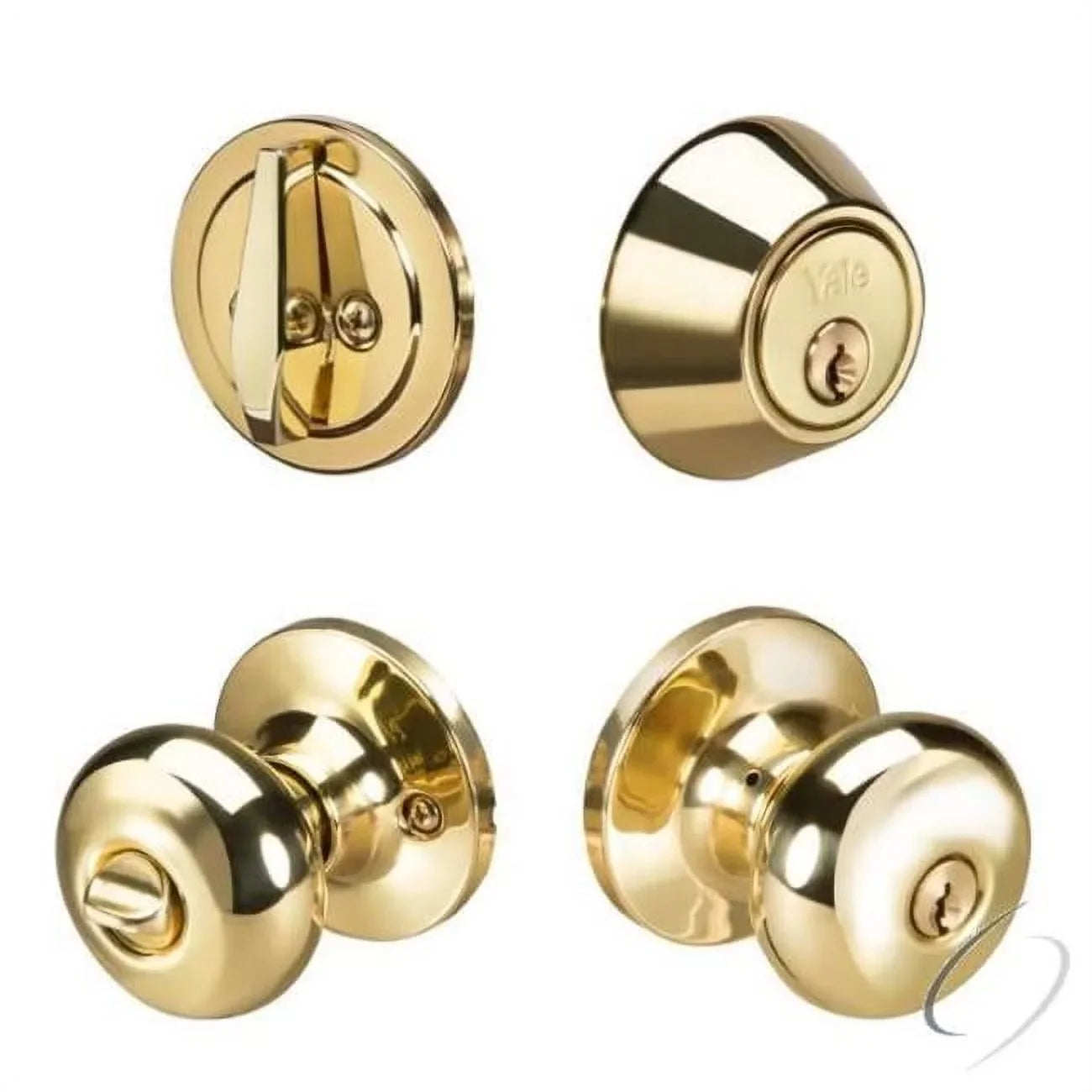 Yale  Combo Sinclair Knob Entry and Single Cylinder Deadbolt with Kwikset Keyway Bright Brass Finish