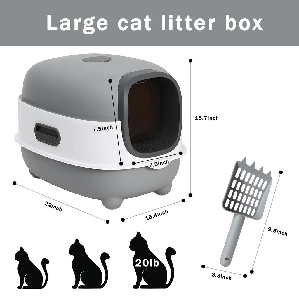 Large Cat Litter Box,Pets Enclosed Cat Litter Boxes,Odor Control,Jumbo Hooded,Gray,Door Isolate Smelly