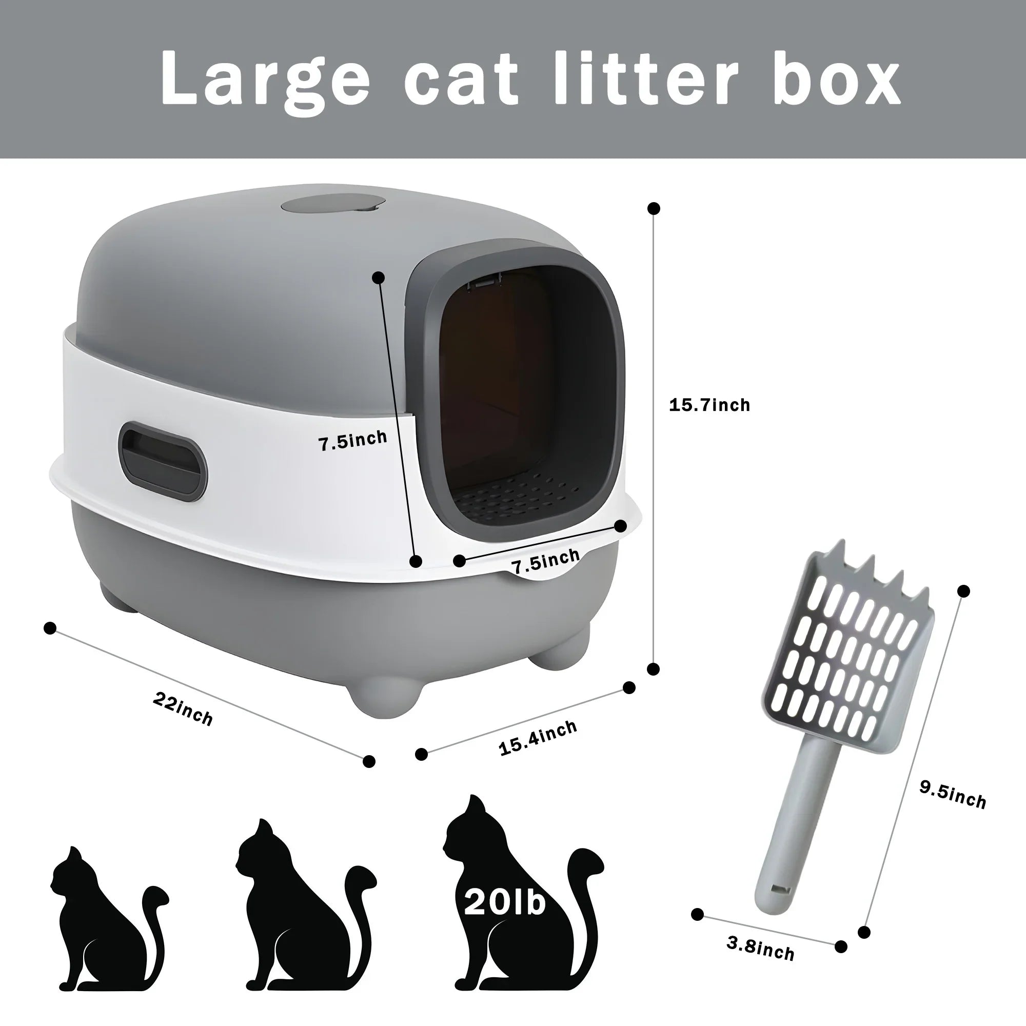 Large Cat Litter Box,Pets Enclosed Cat Litter Boxes,Odor Control,Jumbo Hooded,Gray,Door Isolate Smelly