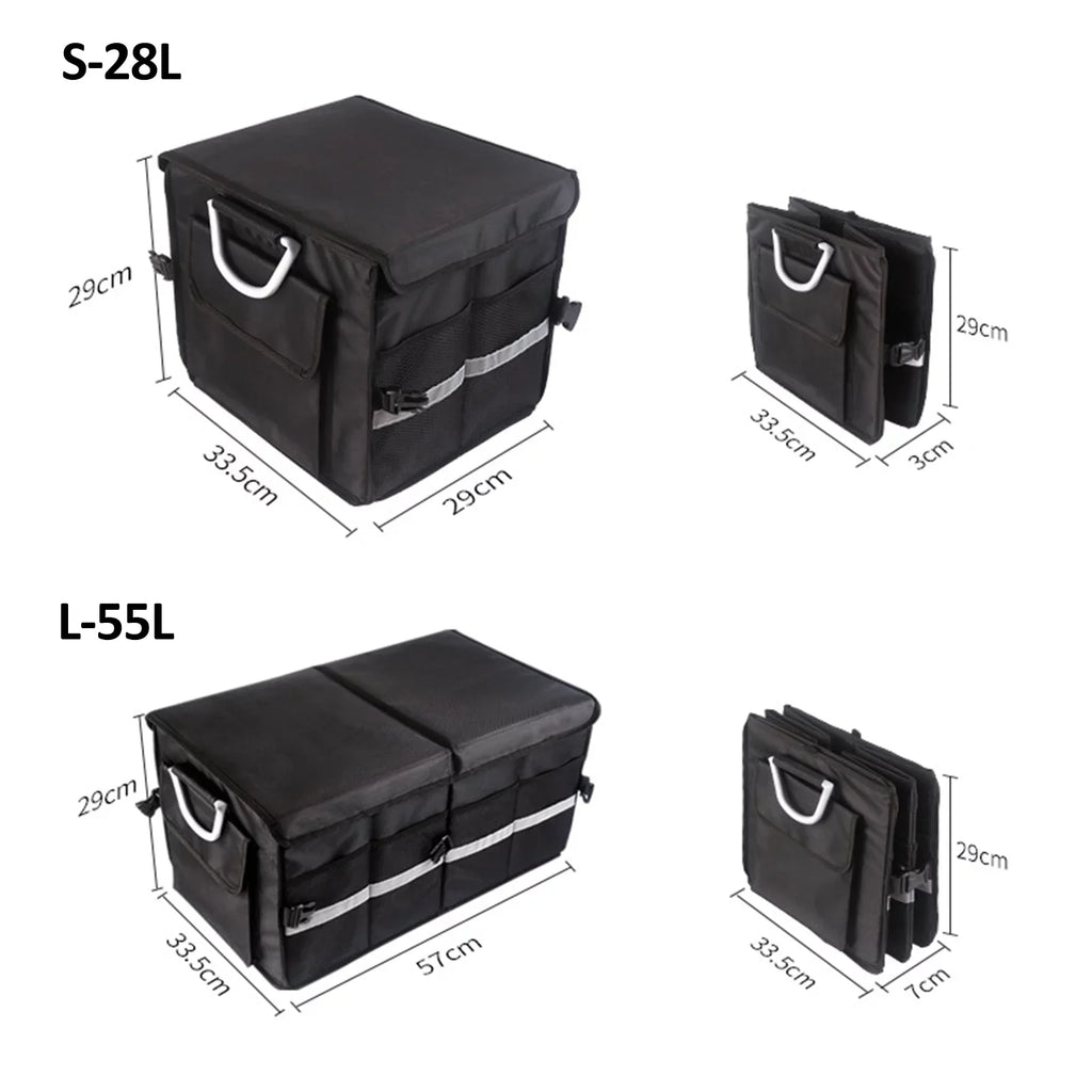 Apexeon Car Trunk Organizer, 55L Capacity, Reflective Strip, Oxford Cloth Folding Storage Box, Automotive Cargo Solution