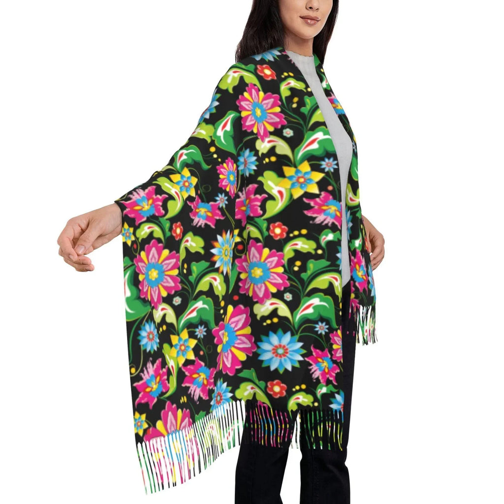 Bingfone Soft Cashmere Feel Scarf For Women Elegant Art Print Winter Warm Scarves Large Shawl Wrap Gifts- Vector Mexican Otomi Style Bright