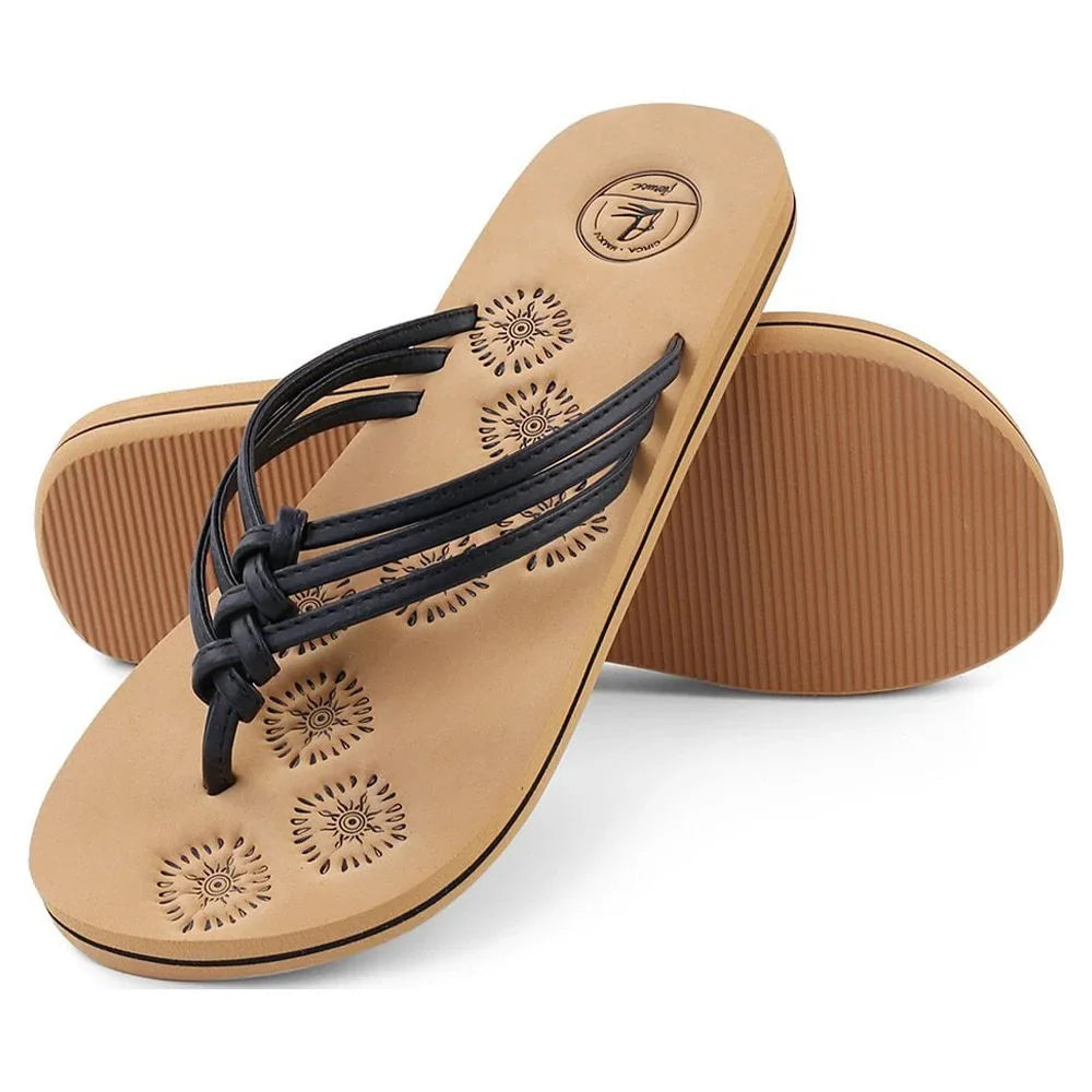 Livi Life Women's Indoor or Outdoor Casual Walking Flip Flop Sandals (Black)