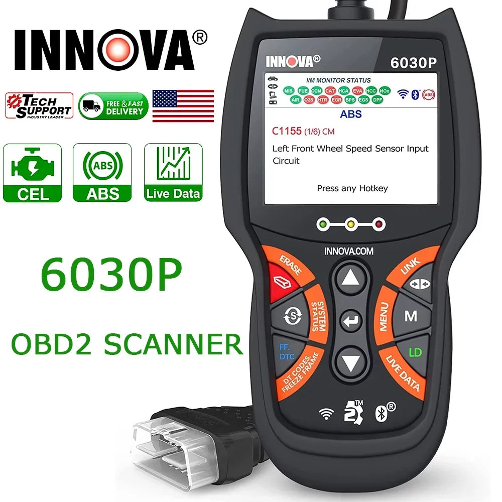 6030P  Scanner Check Engine  Code Reader Automotive Diagnostic Scan Tool 12V Battery Alternator Test Full  Modes for   Car Scanner Automotive Scanner Analyzer Turn off