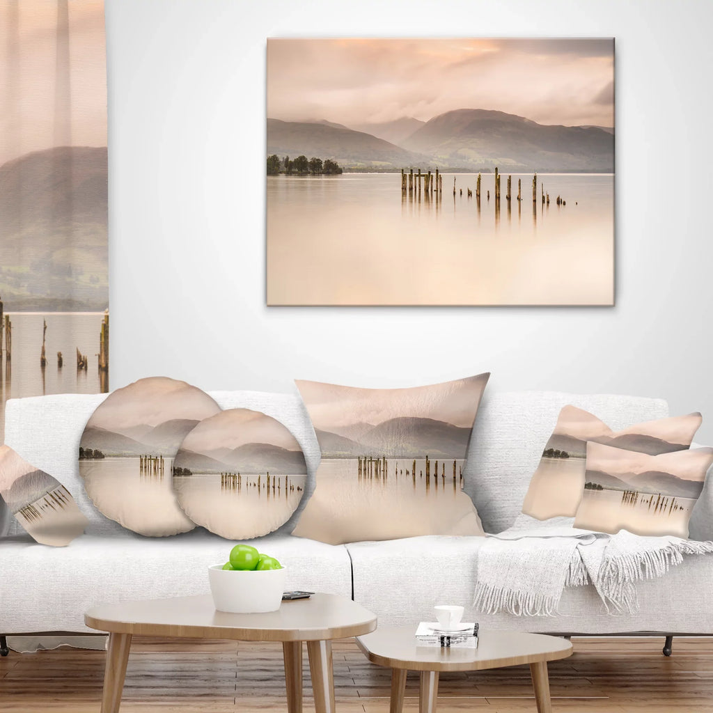 Designart Loch Lomond Jetty and Mountains - Landscape Printed Throw Pillow - 12x20