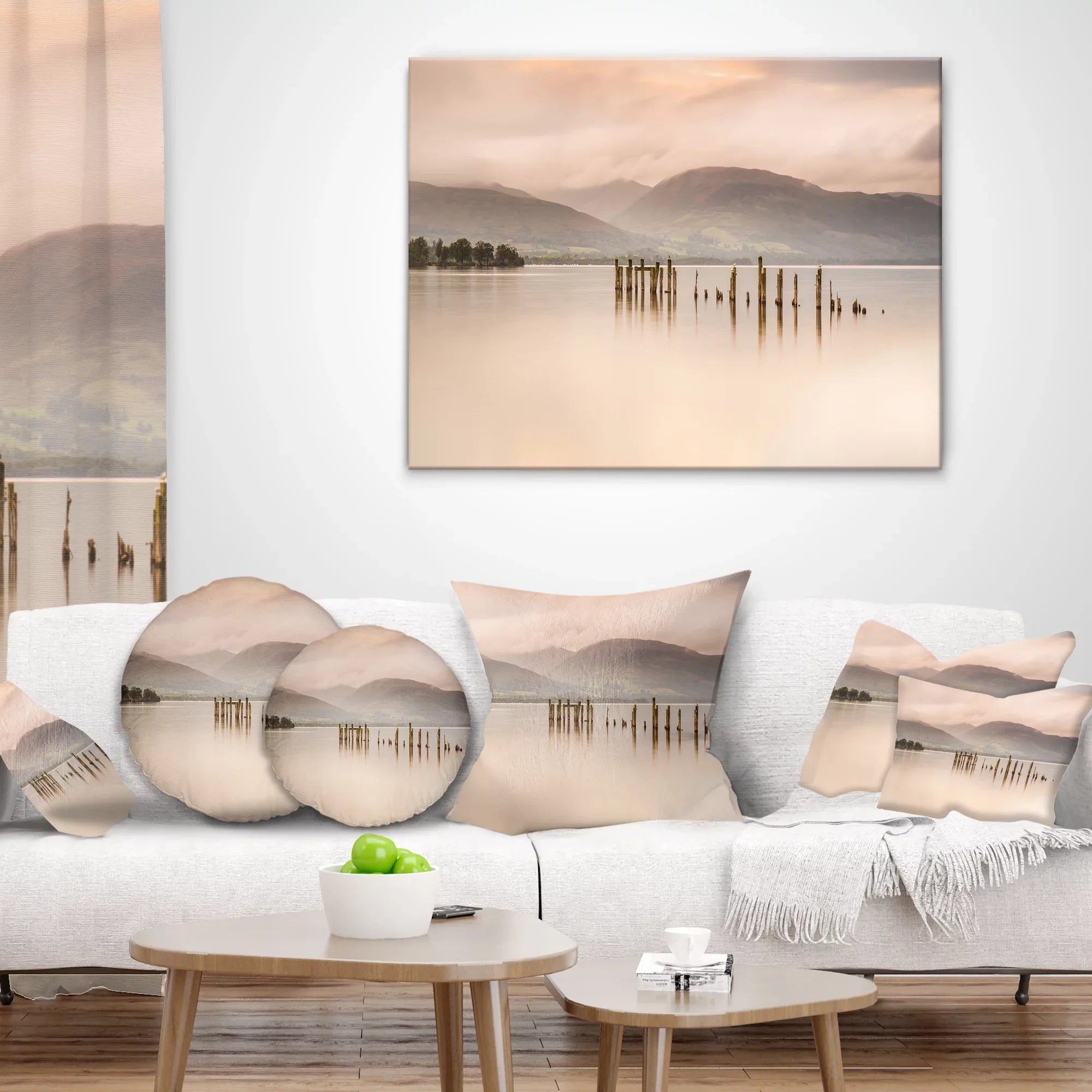 Designart Loch Lomond Jetty and Mountains - Landscape Printed Throw Pillow - 12x20
