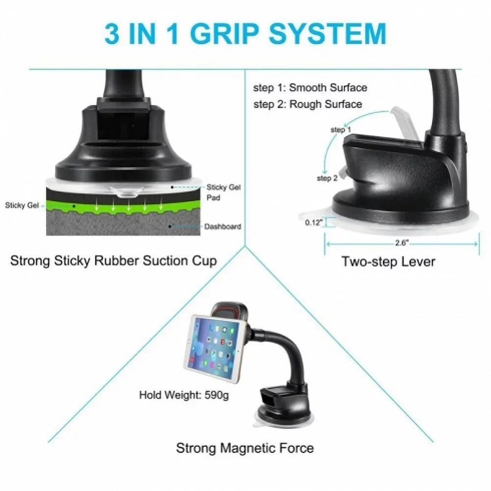 Magnetic Mount Holder w Retractable Car Charger  for Nokia 8, 3.1 Plus - OnePlus 5T, 6, 6T, 7 Pro - Razer Phone 2 -  Hydrogen One - Samsung Galaxy  Plus, + , S10e  Plus active