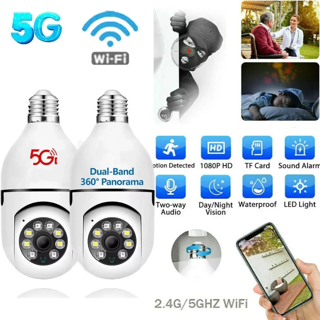 2Pack  Socket Light Bulb Camera Wireless Wi-Fi 2.4Ghz &5Ghz 360° Motion Detector Surveillance Camera Two Way Talk/Night Vision/Light Bulb Camera