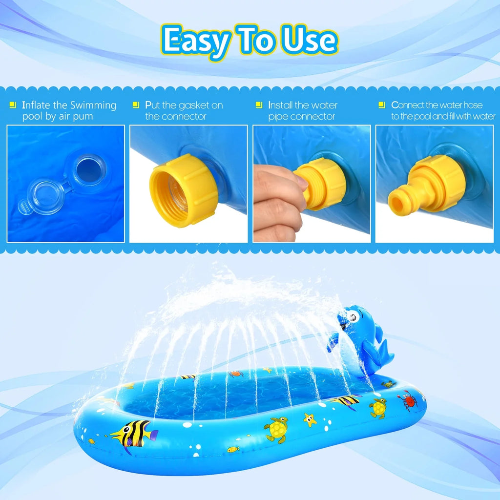 Large Durable Inflatable Pool with Sprinkler - Swimming Kiddie Pool Sprinkler for Kids, Summer Pool for Backyard